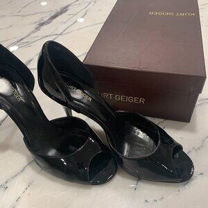 Vintage Kurt Geiger Black Patent Peep Toe Heels - 4" High